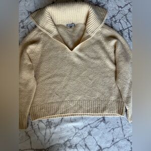 J.CREW Johnny-collar sweater with ribbed Trim Wool/alpaca, M Beige Lagenlook